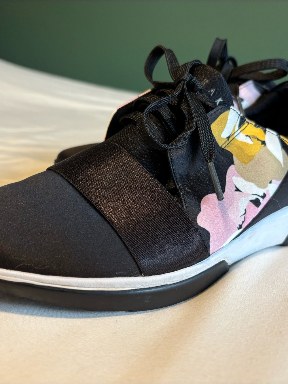 Ted Baker sneakers - Black Satin with Pink & Yellow Floral Accent